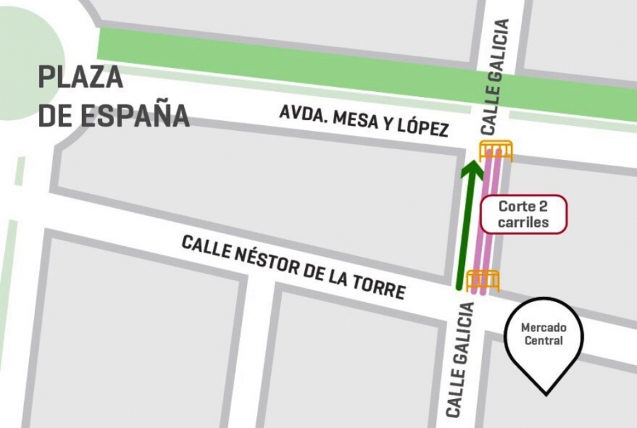 La calle Galicia cerrará al tráfico dos de los tres carriles del tramo que conecta Néstor de la Torre con Mesa y López